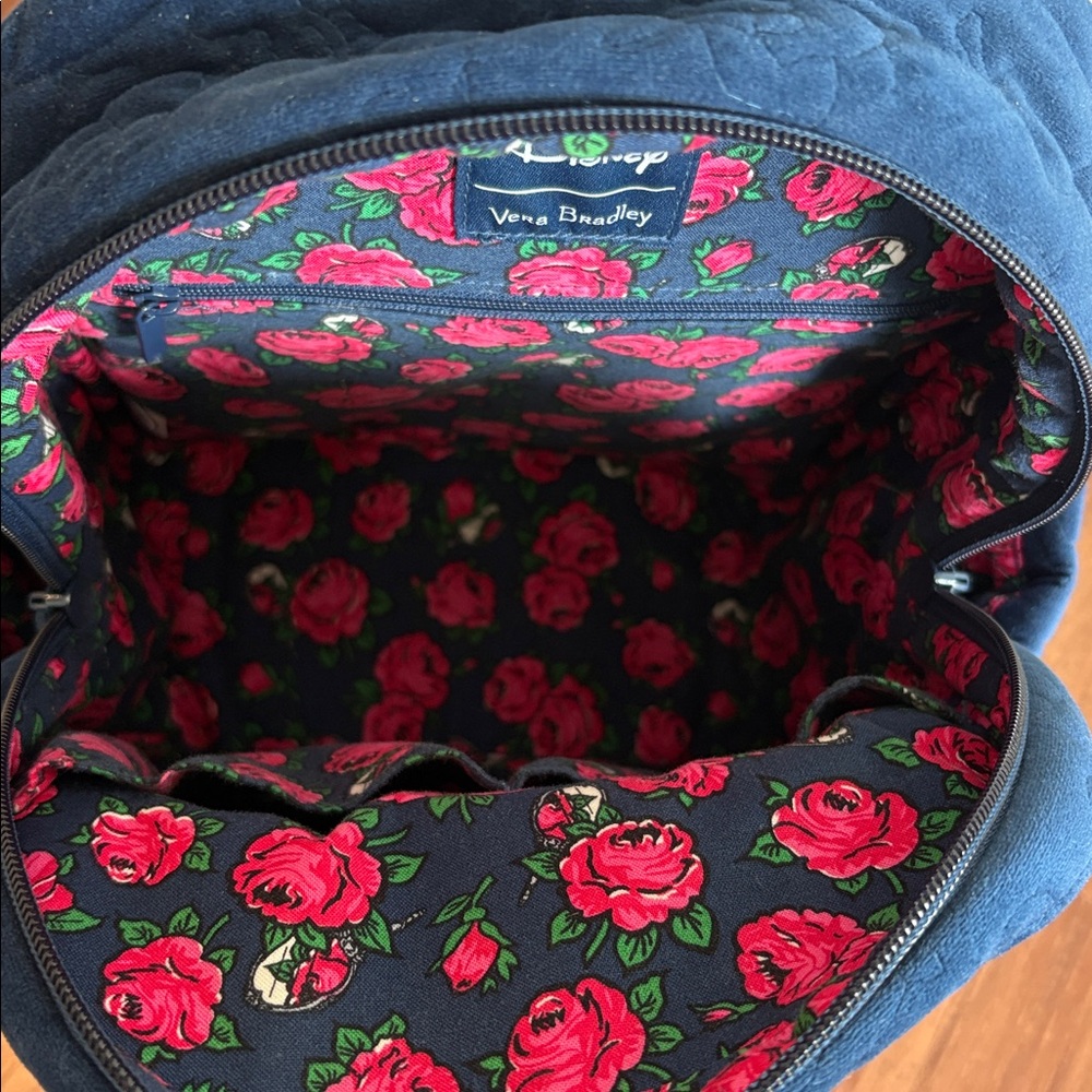 Vera Bradley Disney Navy Quilted Small Backpack with Rose Lining - Picture 2 of 3